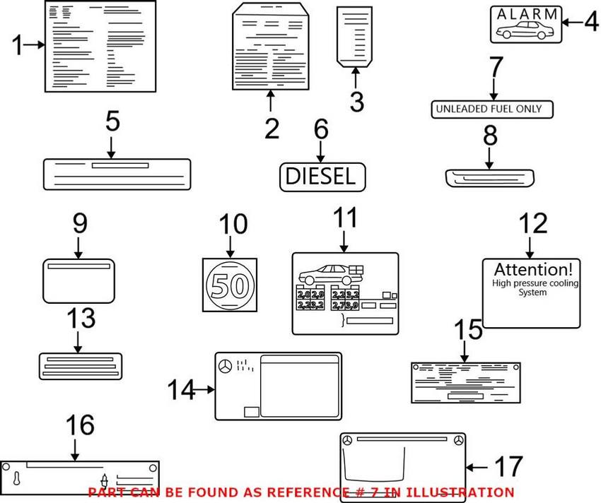 Mercedes Diesel Warning Label 2105849217